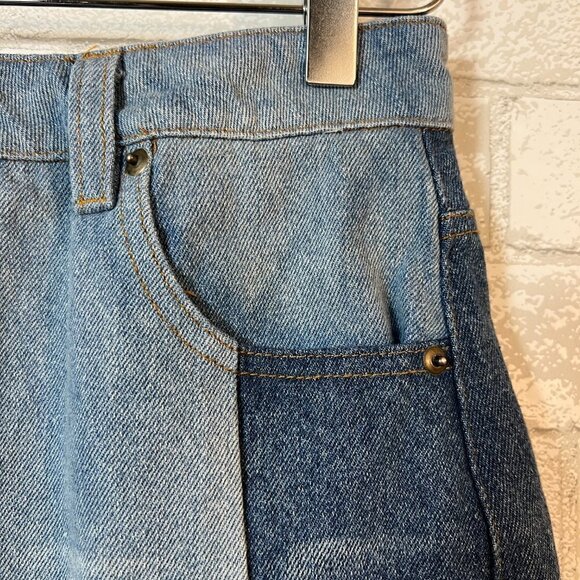 Wild Honey Blue Two Tone Color Block Step Hem Denim Mini Skirt Size M - Picture 6 of 8